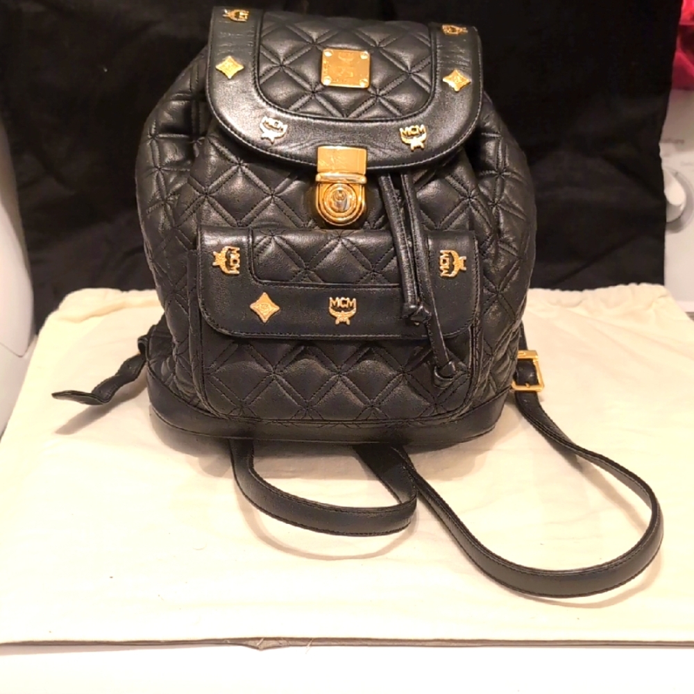 MCM Black Quilted Backpack
